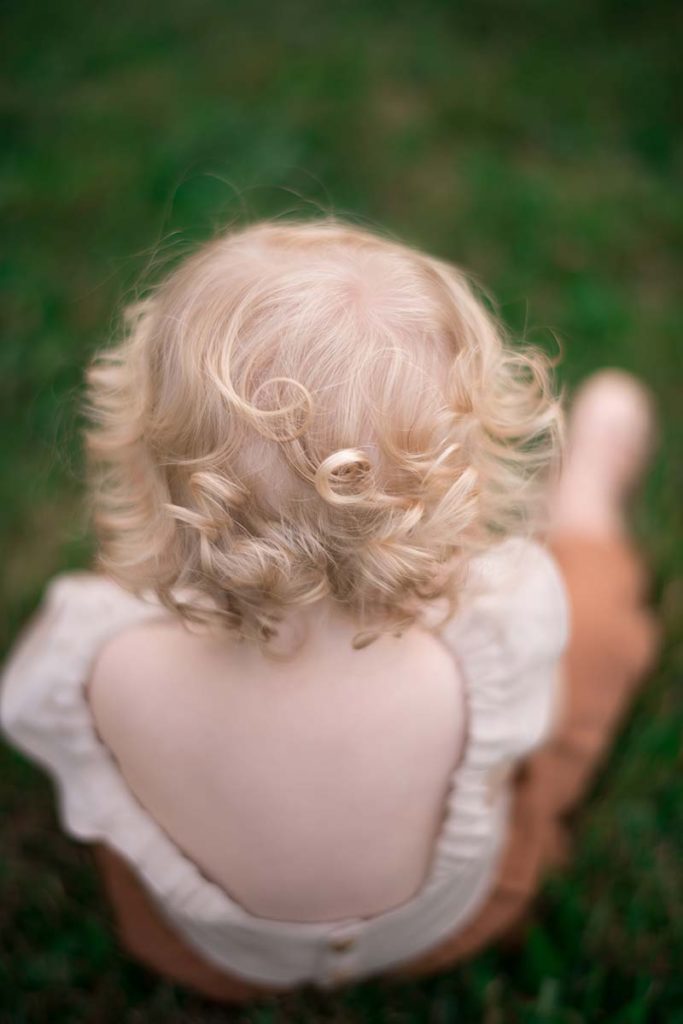 Connecticut baby blonde curls Closeup of girl's curls