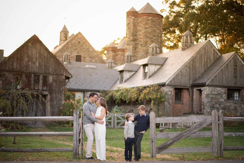 Stone Barns NY family portrait with two boys smiling