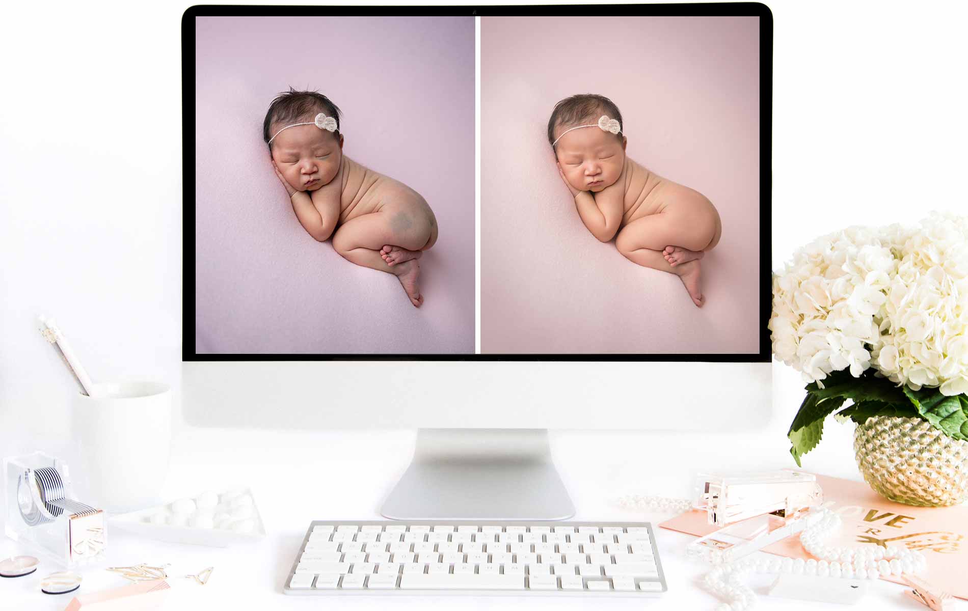 Before and after sample of a newborn photo